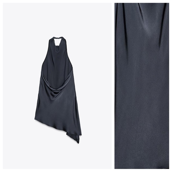 NWT. Zara ZW Collection Petrol Blue Satin Effect Halter Top. Size XS. - Picture 6 of 10